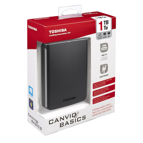 Внешний жёсткий диск Toshiba 1Tb, 8Mb, 2.5" Canvio Basics HDTB310EK3AA USB 3.0 Чёрный